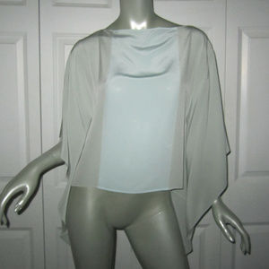 AKRIS Light Blue Silk High-Low Kimono Sleeve Blouse 6